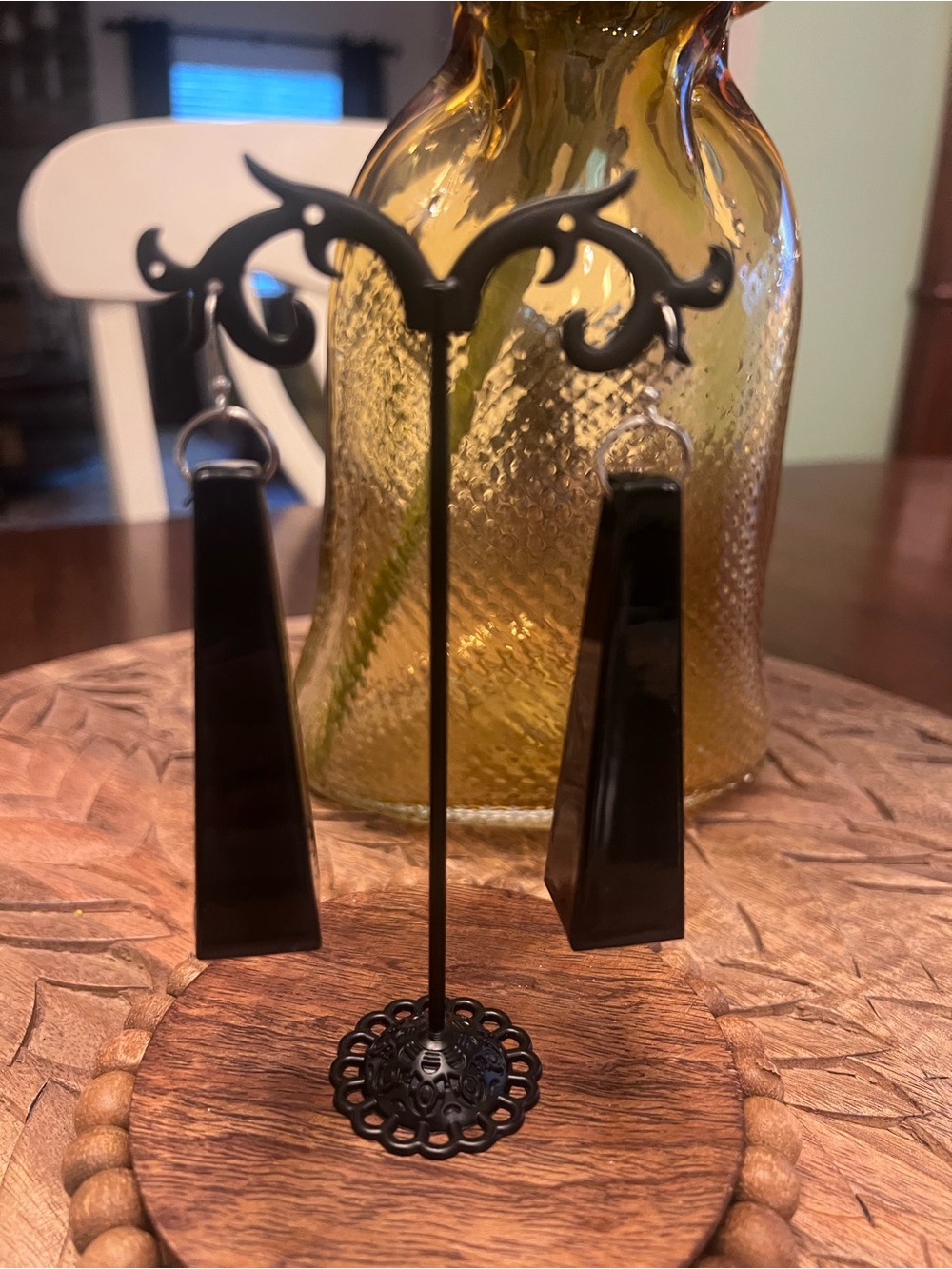 New Black Resin Tapered Drop Earrings